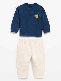 Image number 2 showing, Long-Sleeve Henley Top and Barrel-Leg Pants Set for Baby