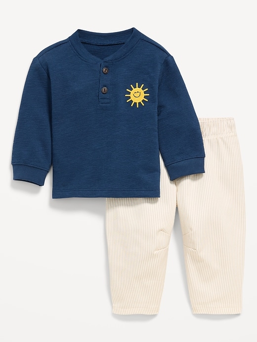 Image number 1 showing, Long-Sleeve Henley Top and Barrel-Leg Pants Set for Baby