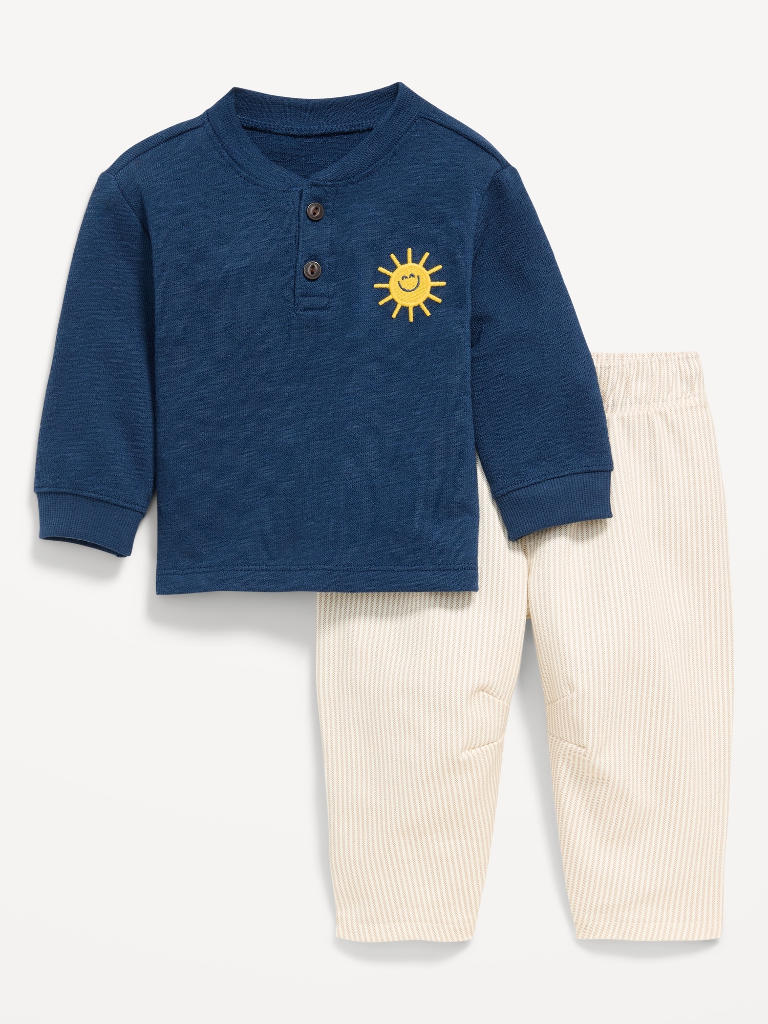 Long-Sleeve Henley Top and Barrel-Leg Pants Set for Baby