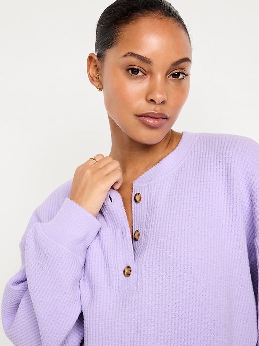 Oversized Cozy Waffle Henley Top