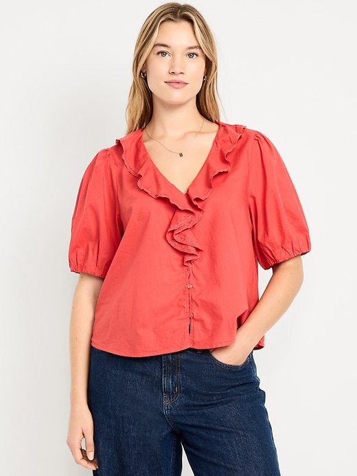 Image number 5 showing, Ruffle Collar Button-Down Top