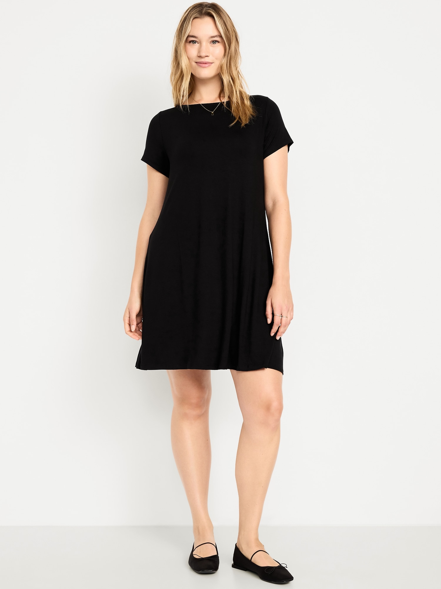 Short-Sleeve Mini Swing Dress