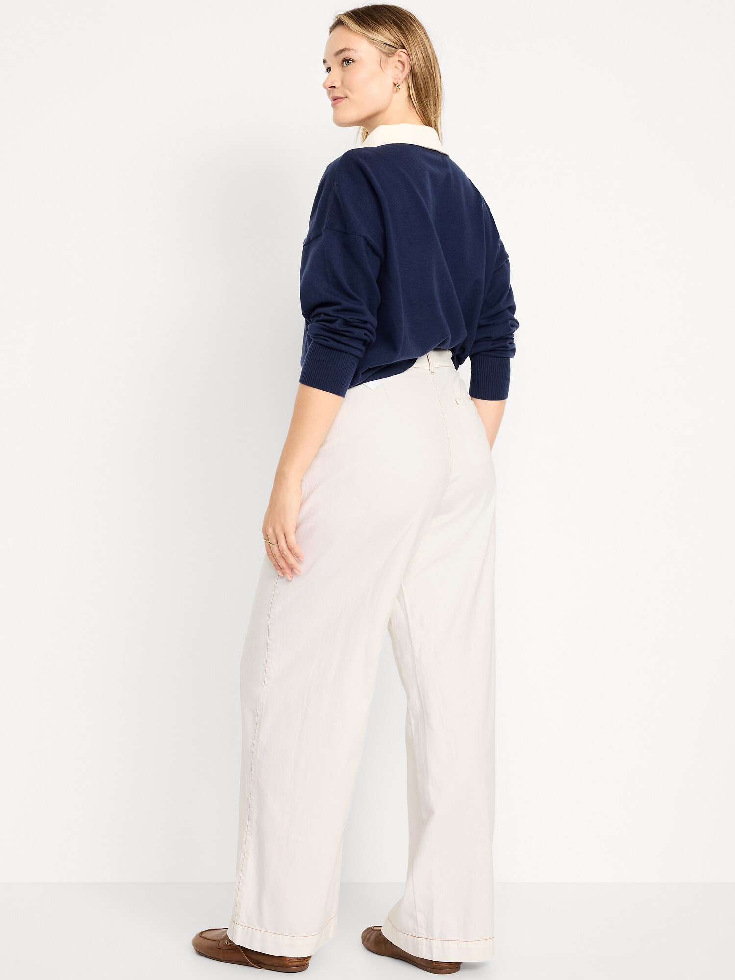 Женские брюки Old Navy High-Waisted Taylor Trouser Wide-Leg, цвет: Экрю — фото 6