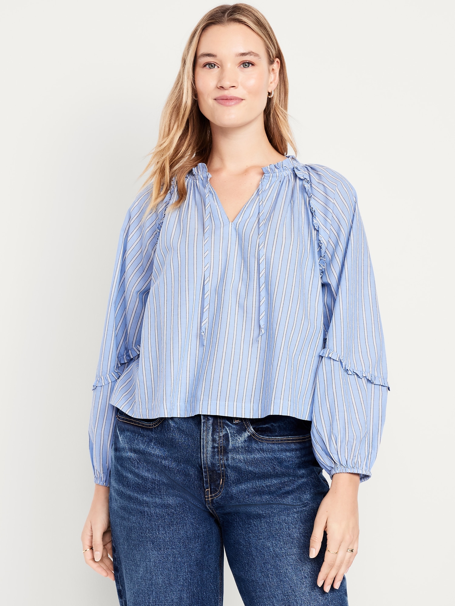Long-Sleeve Ruffle Trim Top