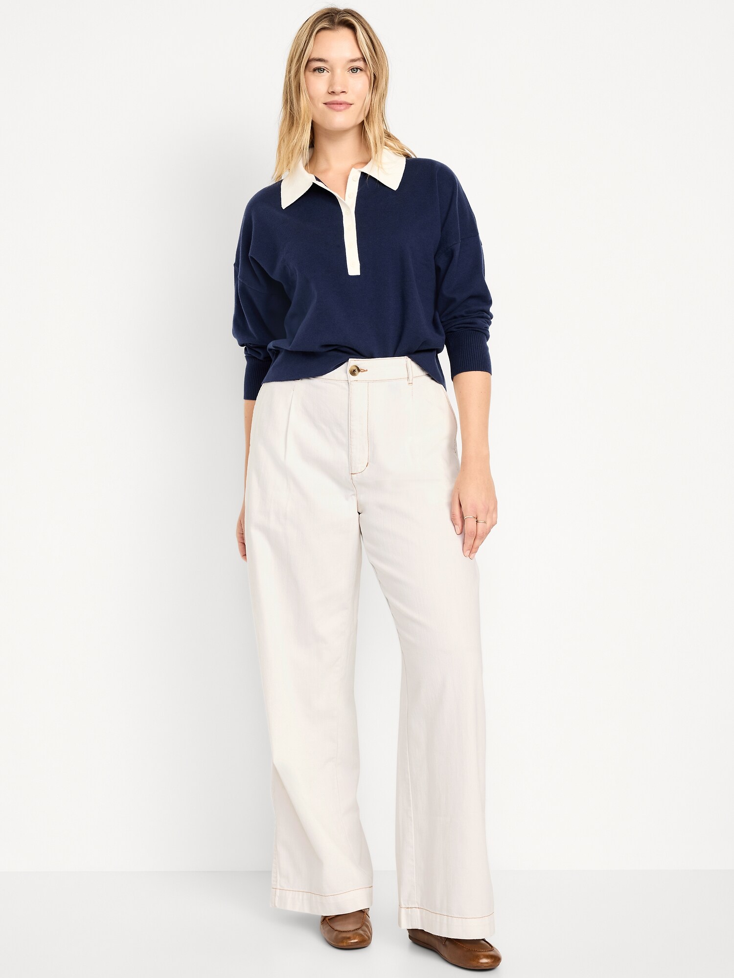 Женские брюки Old Navy High-Waisted Taylor Trouser Wide-Leg, цвет: Экрю — фото 5