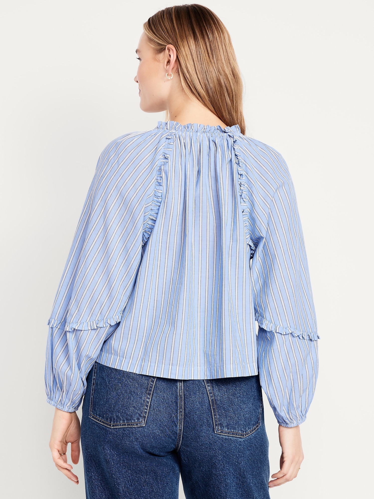 Long-Sleeve Ruffle Trim Top