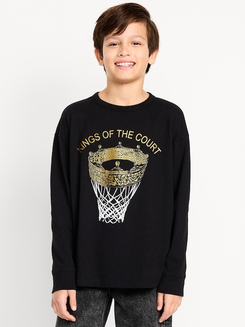 Oversized Long-Sleeve Graphic T-Shirt for Boys - Black Jack