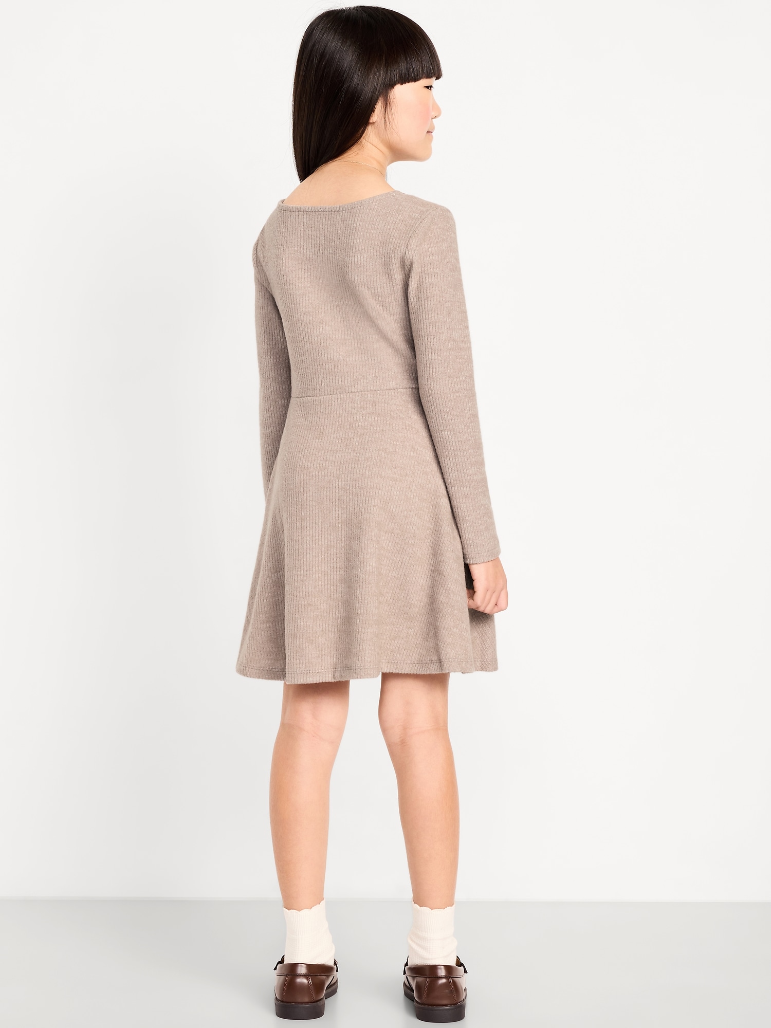 Cozy Long-Sleeve Ribbed Fit and Flare Dress for Girls