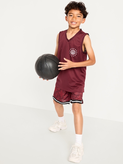 Printed Mesh Basketball Shorts for Boys (At Knee) - Burgundy Paisley