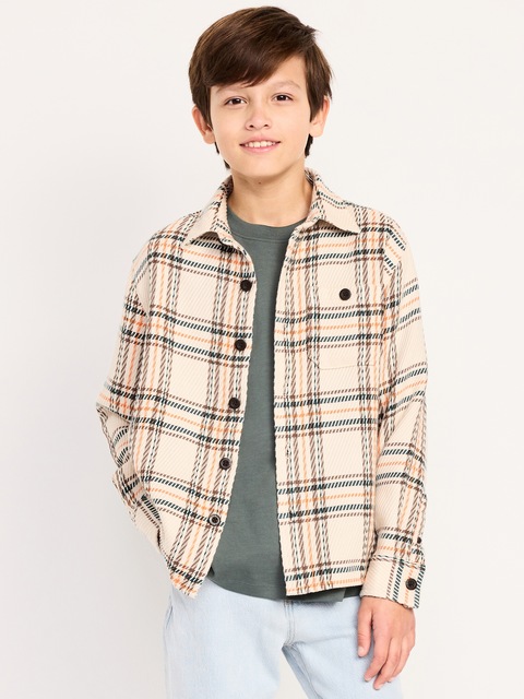 Long-Sleeve Textured Plaid Shirt for Boys