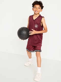 Printed Mesh Basketball Shorts for Boys (At Knee)