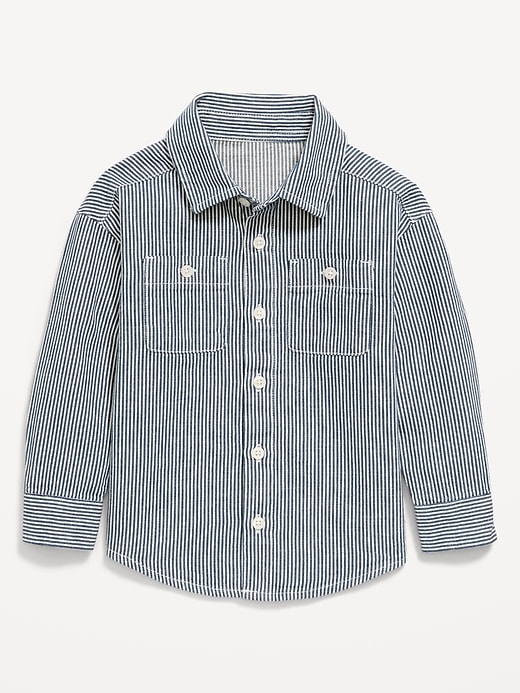 Image number 1 showing, Oversized Long-Sleeve Striped Utility Shirt for Toddler Boys