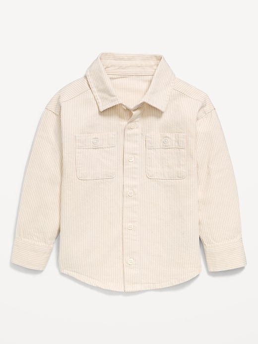 Image number 1 showing, Oversized Long-Sleeve Striped Utility Shirt for Toddler Boys