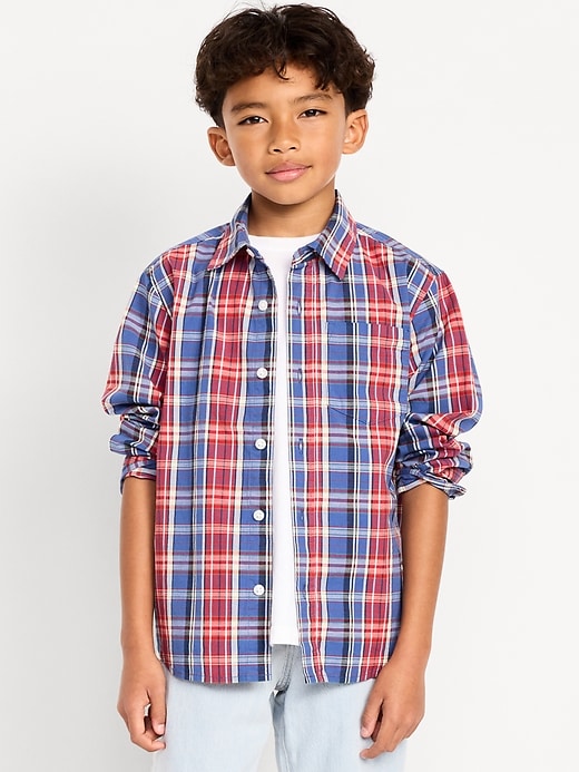 Image number 1 showing, Long-Sleeve Plaid Poplin Pocket Shirt for Boys