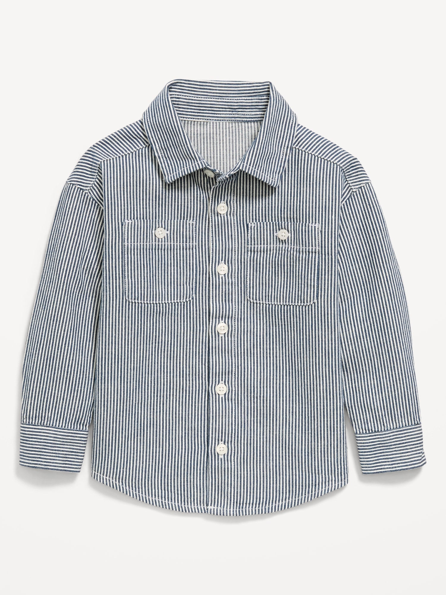 Oversized Long-Sleeve Striped Utility Shirt for Toddler Boys