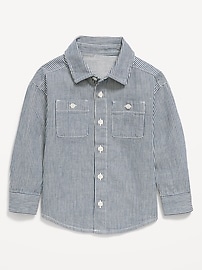 Image number 1 showing, Oversized Long-Sleeve Striped Utility Shirt for Toddler Boys
