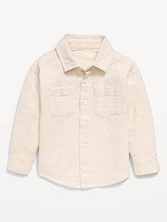 Oversized Long-Sleeve Striped Utility Shirt for Toddler Boys