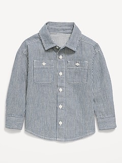 Oversized Long-Sleeve Striped Utility Shirt for Toddler Boys