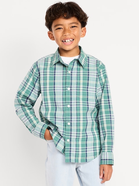 Long-Sleeve Plaid Poplin Pocket Shirt for Boys