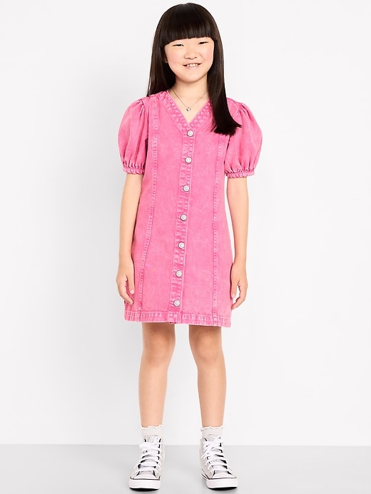 Image number 1 showing, Short-Sleeve Fit and Flare Jean Dress for Girls
