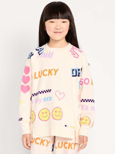 Oversized French Terry Graphic Tunic Sweatshirt for Girls - Gray