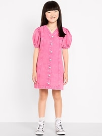 Image number 1 showing, Short-Sleeve Fit and Flare Jean Dress for Girls