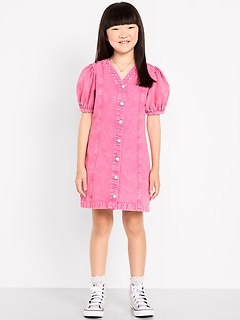 Short-Sleeve Fit and Flare Jean Dress for Girls
