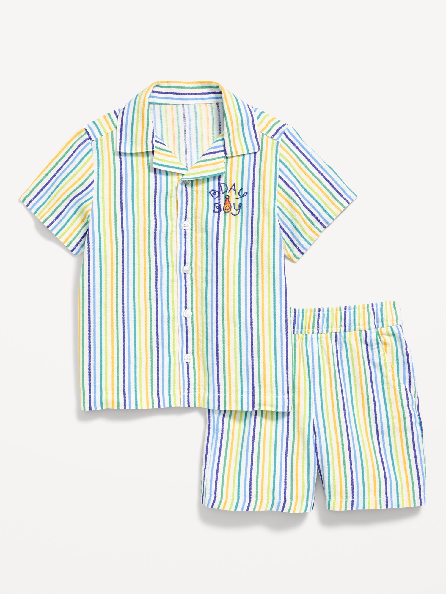 Детский комплект Old Navy: фактурная рубашка с вышивкой и шорты для мальчиков-малышей, цвет: Разноцветный — фото 2