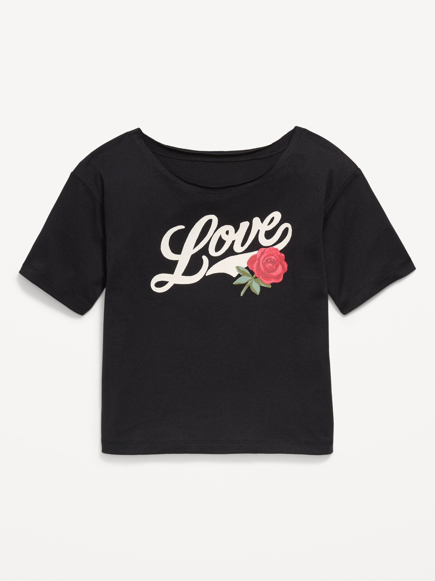 Футболка Old Navy Off-Shoulder Graphic T-Shirt для девочек, цвет: Чёрный — фото 2