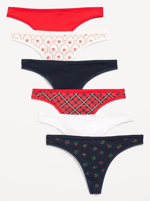 6-Pack Low-Rise Everyday Cotton Thong - Happy Holidays