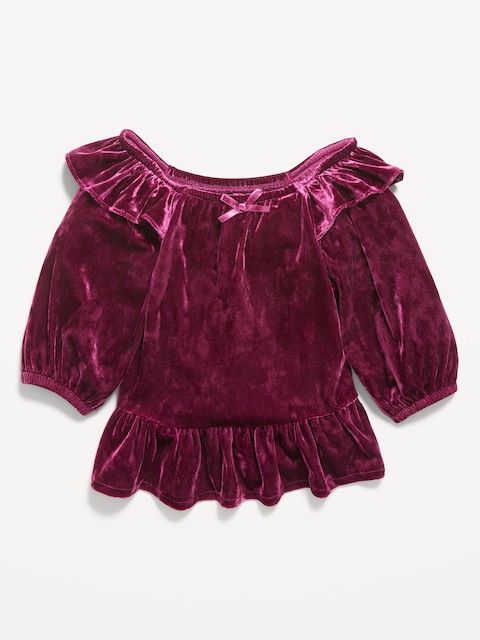 Ruffled Velvet Peplum Top for Toddler Girls - Grape Jelly