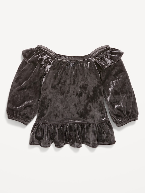 Ruffled Velvet Peplum Top for Toddler Girls - Panther