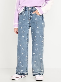 Printed Baggy Wide-Leg Jeans for Girls