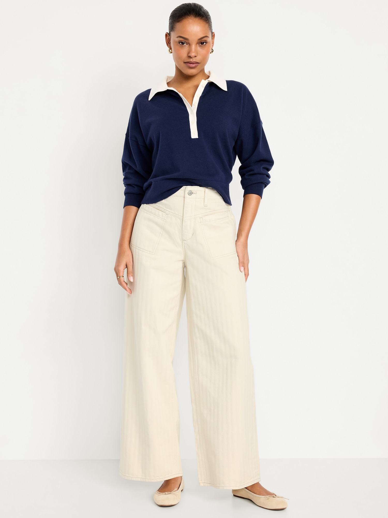 High-Waisted Baggy Wide-Leg Utility Jeans