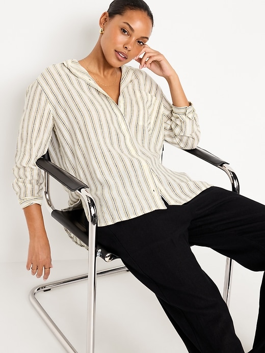 Image number 3 showing, Linen-Blend Loose Button-Down Shirt