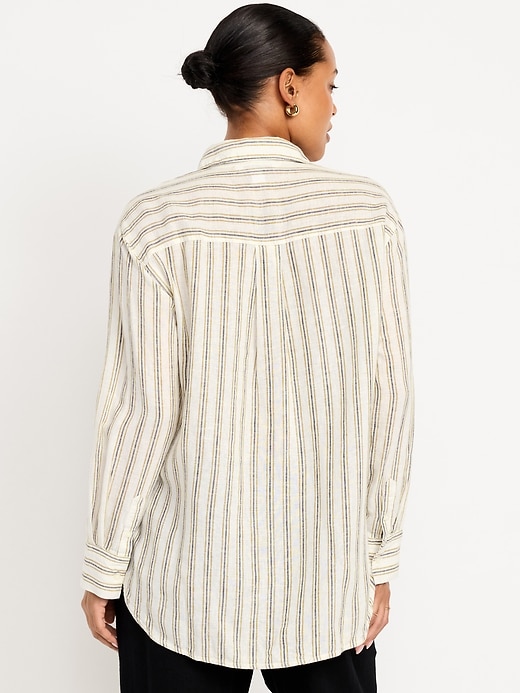 Image number 2 showing, Linen-Blend Loose Button-Down Shirt