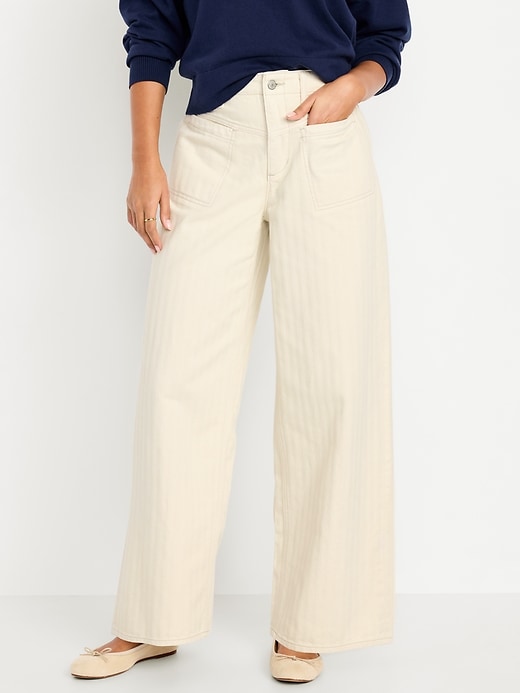 Image number 2 showing, High-Waisted Baggy Wide-Leg Utility Jeans