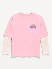 Image number 1 showing, Oversized Long-Sleeve 2-In-1 Graphic T-Shirt for Girls
