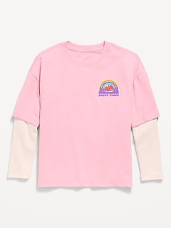 Oversized Long-Sleeve 2-In-1 Graphic T-Shirt for Girls