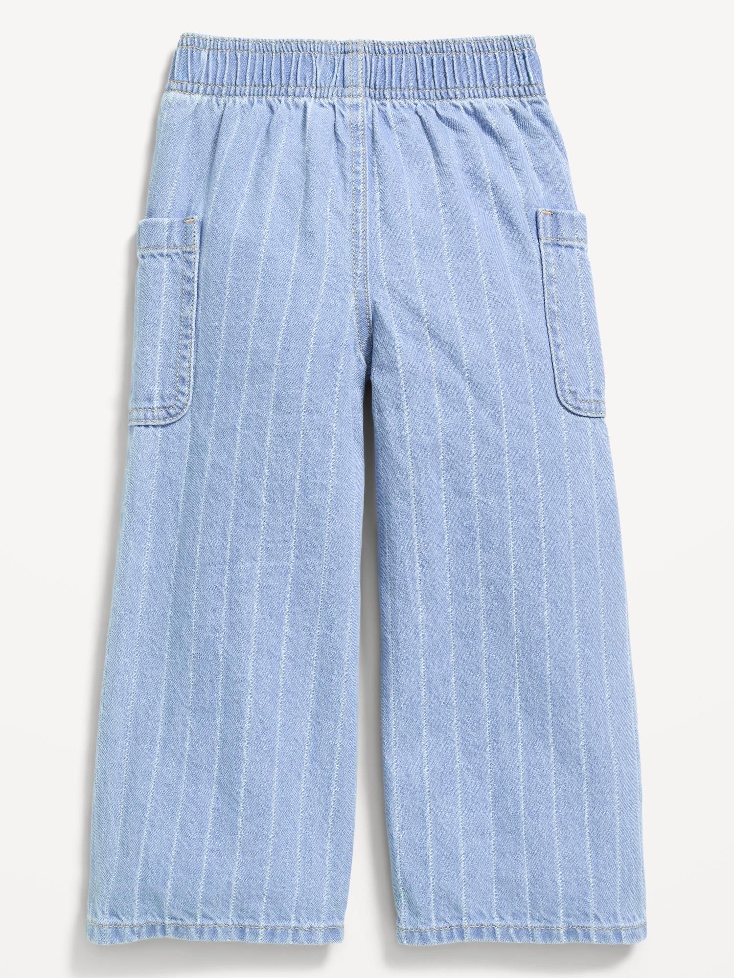 Pull-On Baggy Striped Wide-Leg Cargo Jeans for Toddler Girls