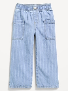Pull-On Baggy Striped Wide-Leg Cargo Jeans for Toddler Girls