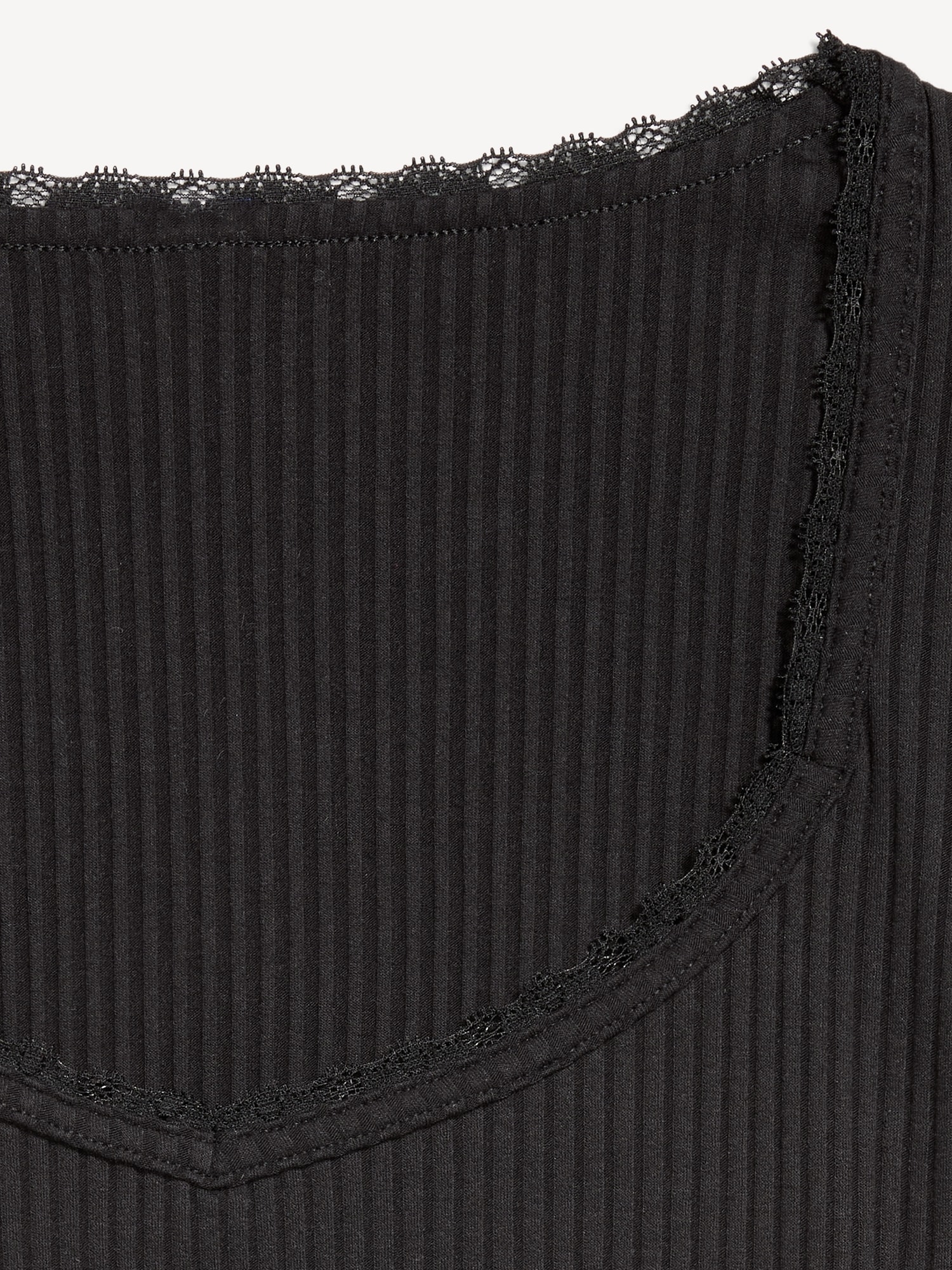 Lace-Trim Sweetheart-Neck Ribbed Top