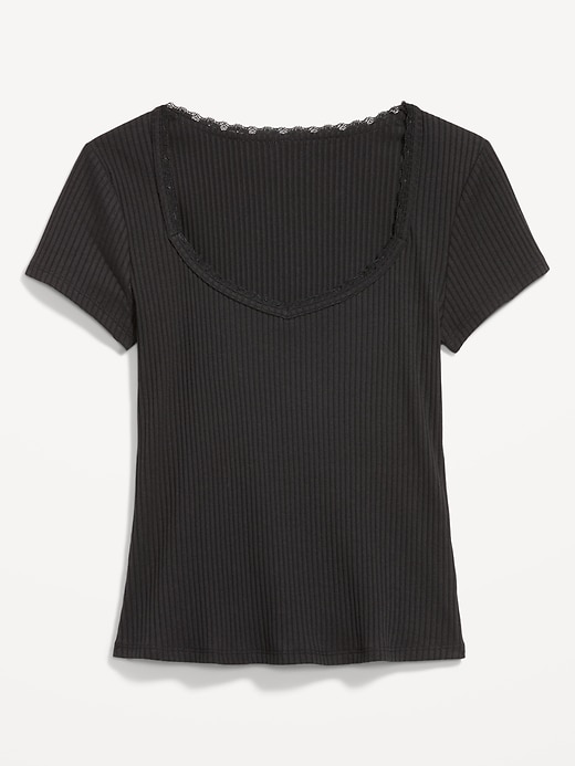 Image number 5 showing, Lace-Trim Sweetheart-Neck Ribbed Top