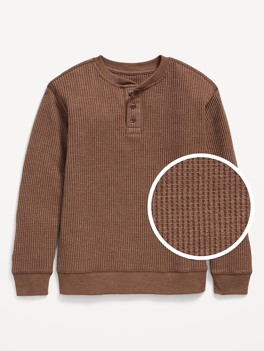 Image number 1 showing, Long-Sleeve Henley Thermal-Knit T-Shirt for Boys