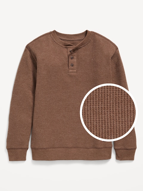 Long-Sleeve Henley Thermal-Knit T-Shirt for Boys - Espresso