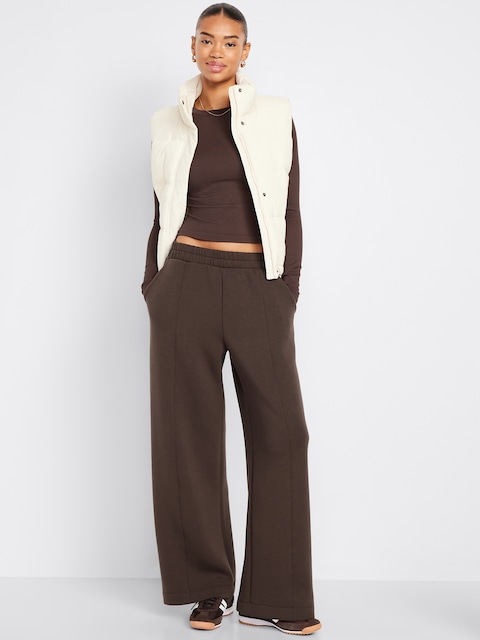 High-Waisted Bounce Fleece Wide-Leg Sweatpants - Black Coffee
