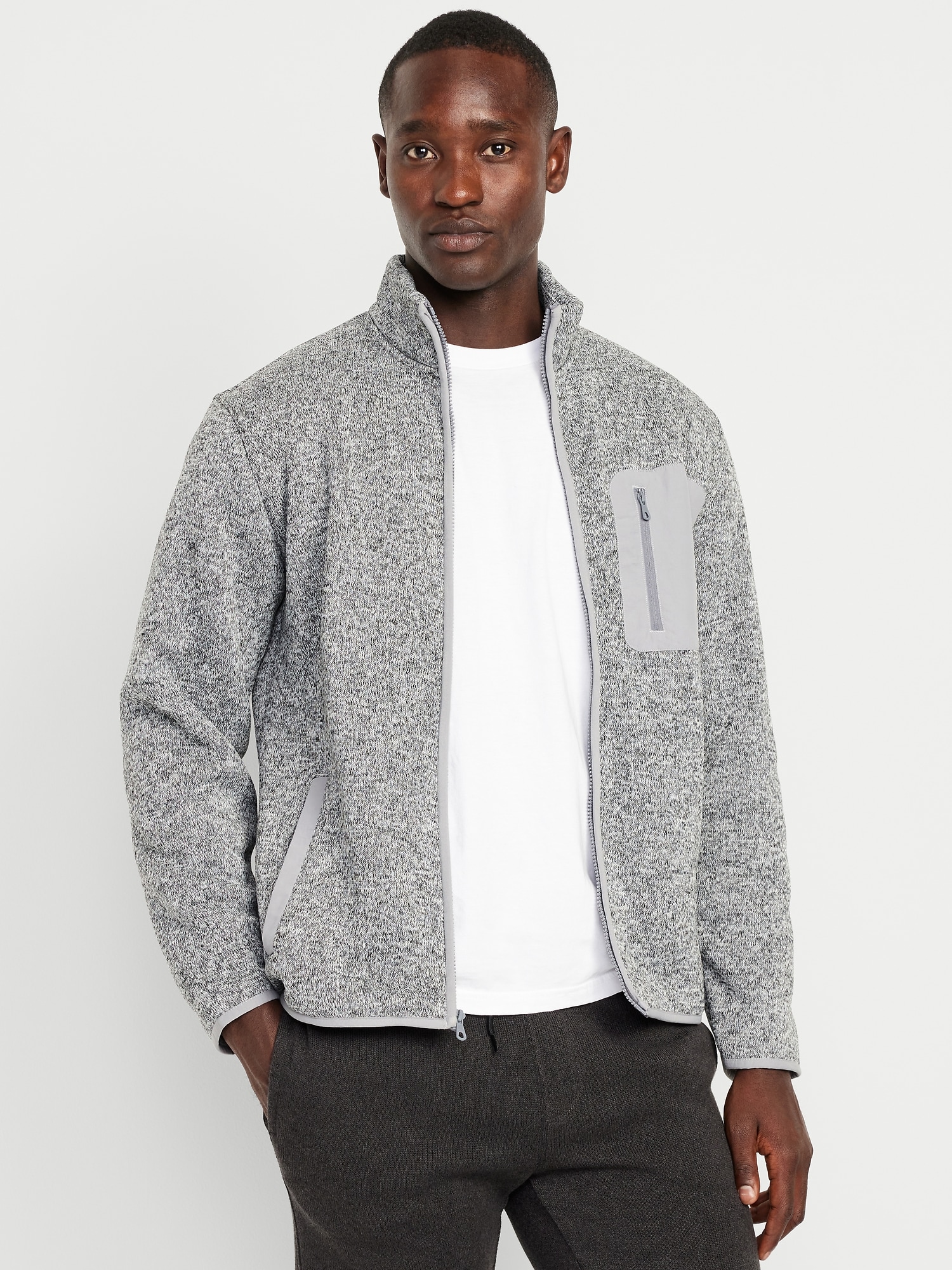 Sherpa-Lined Fleece-Knit Jacket