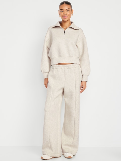 High-Waisted Bounce Fleece Wide-Leg Sweatpants - Oatmeal Heather