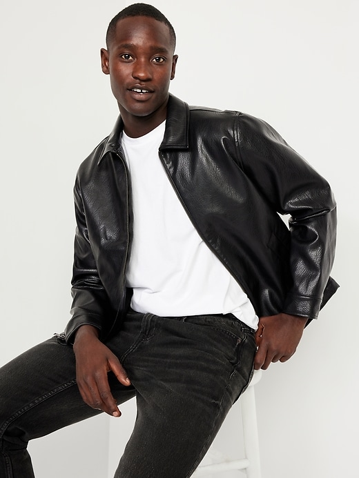 Image number 3 showing, Faux-Leather Harrington Jacket
