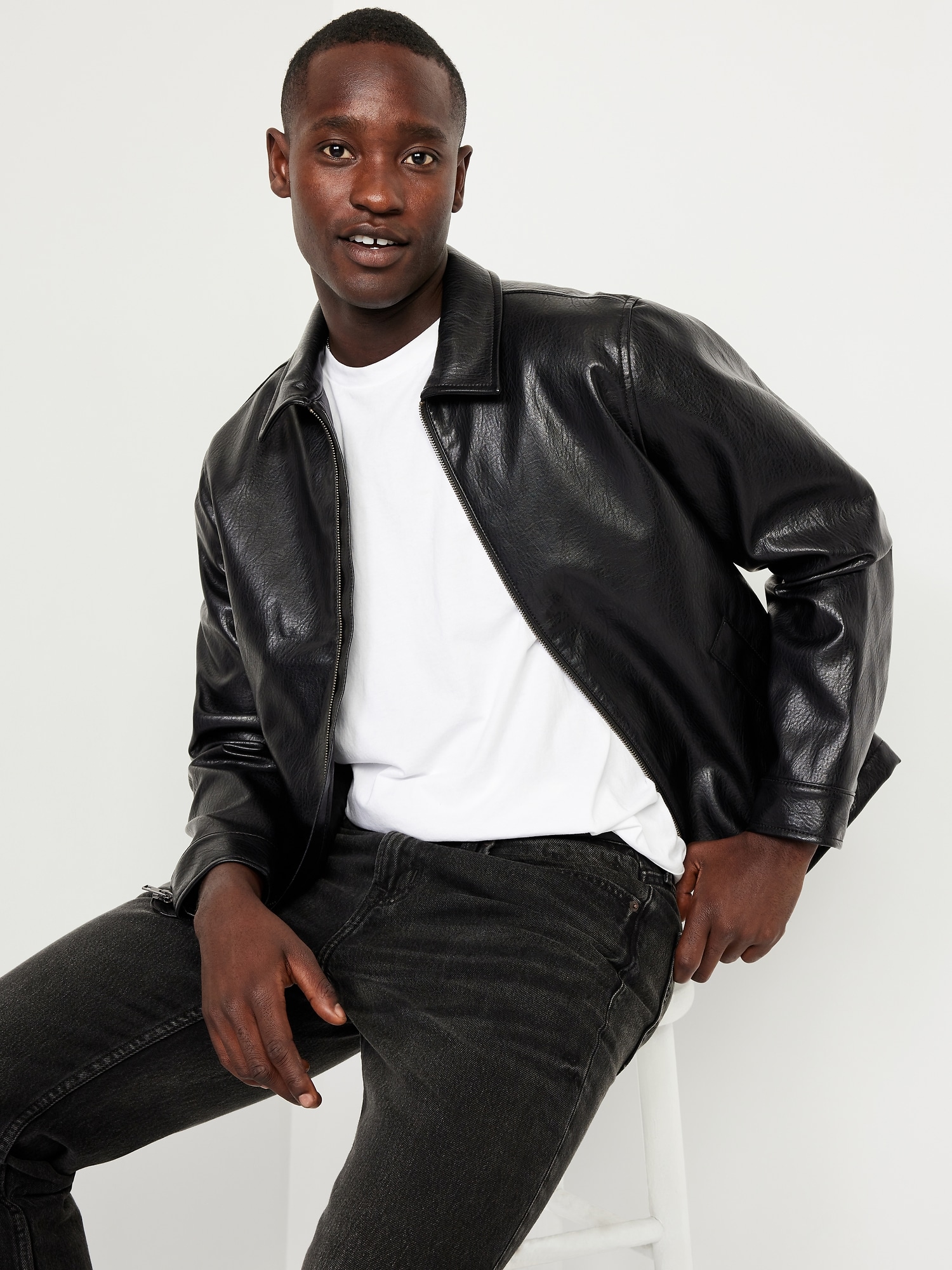 Faux-Leather Harrington Jacket | Old Navy